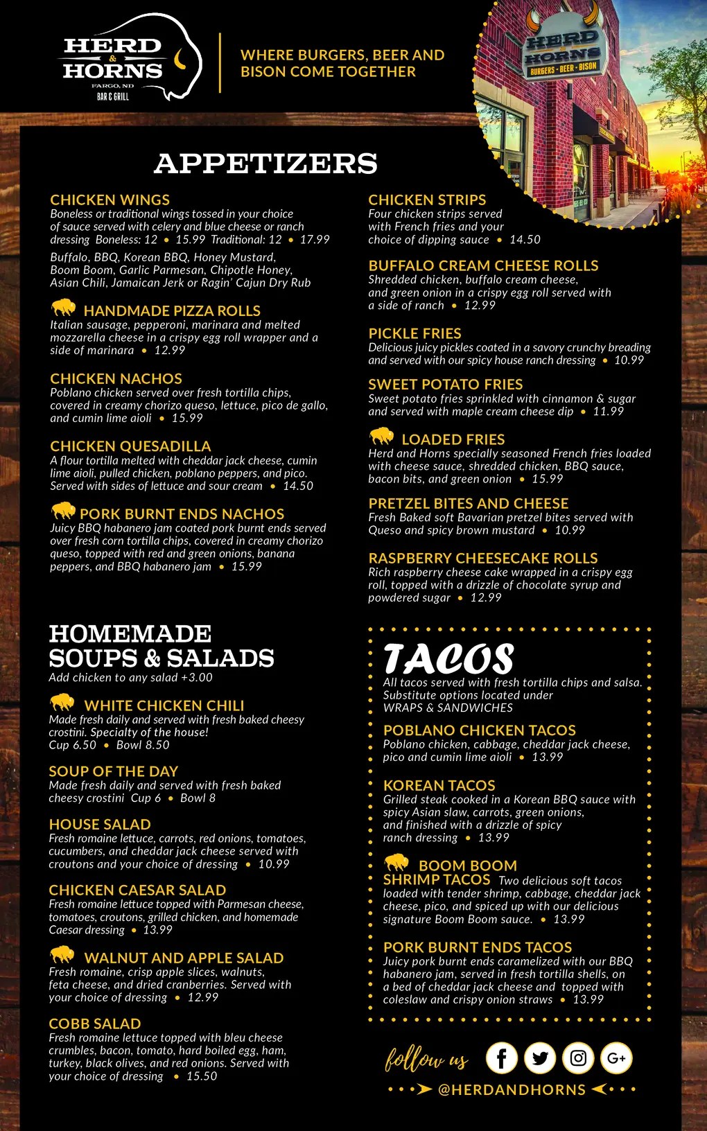 Menu Herd and Horns Bar and Grill