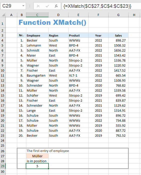 EXCEL function XMATCH for Excel 2007 to 2019