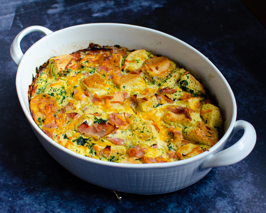 Ham, Spinach & Cheddar Strata Simple Breakfast Casserole
