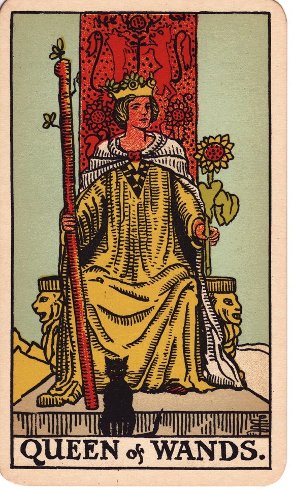 Queen of Wands Tarot card meaning A dark woman, countrywoman