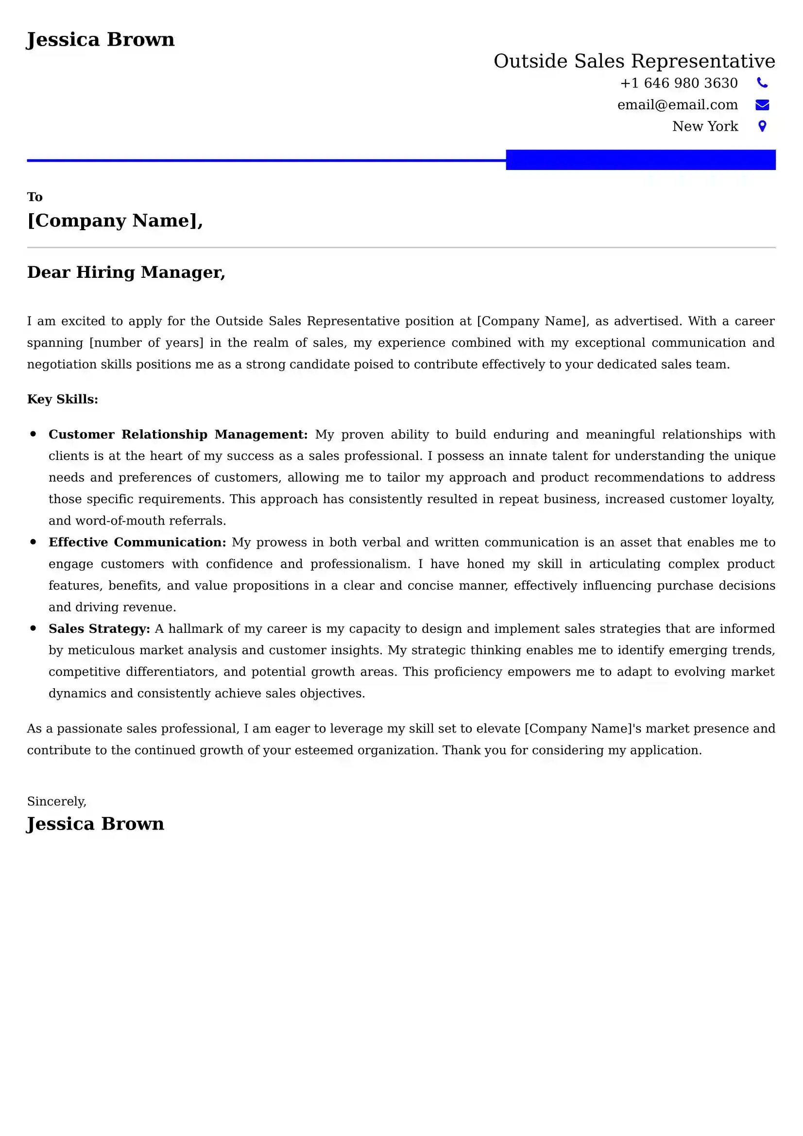 Outside Sales Representative Cover Letter Samples Canadian Format