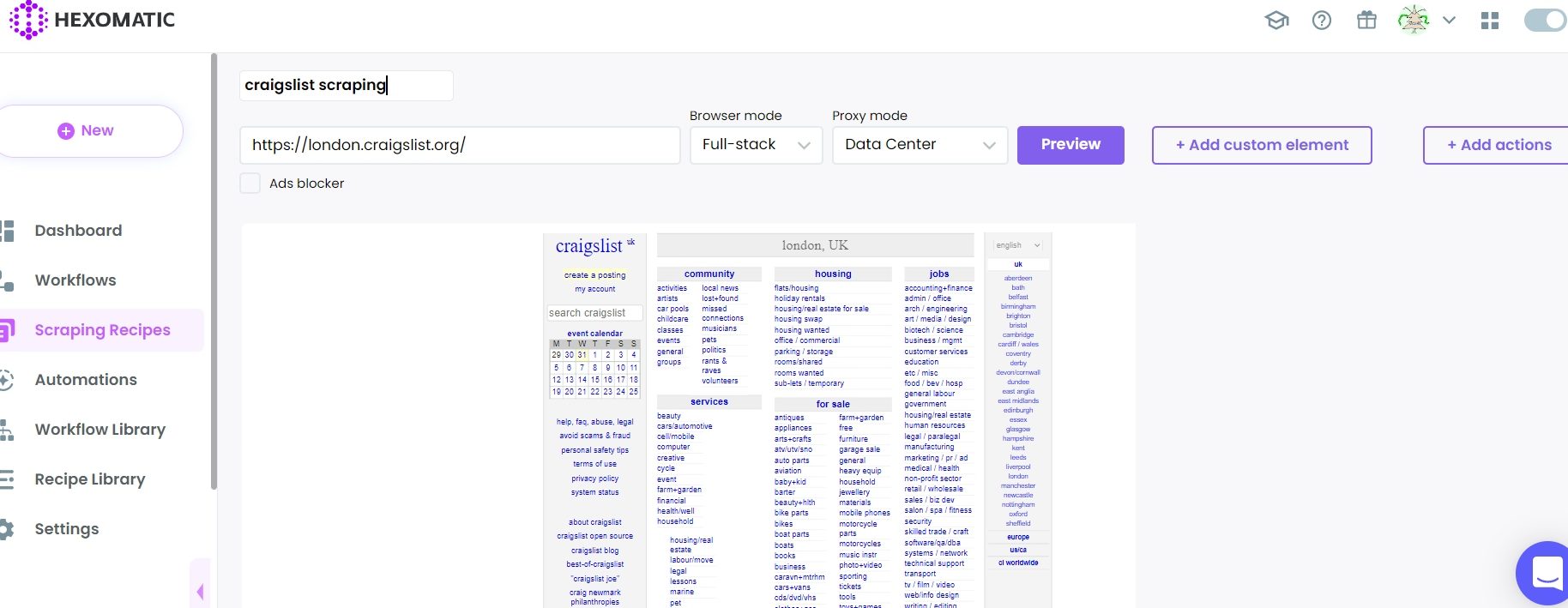 How to scrape Craigslist listings data Hexomatic