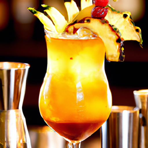 Flaming Pineapple Ginger, Spicy and sweet cocktail with Fireball