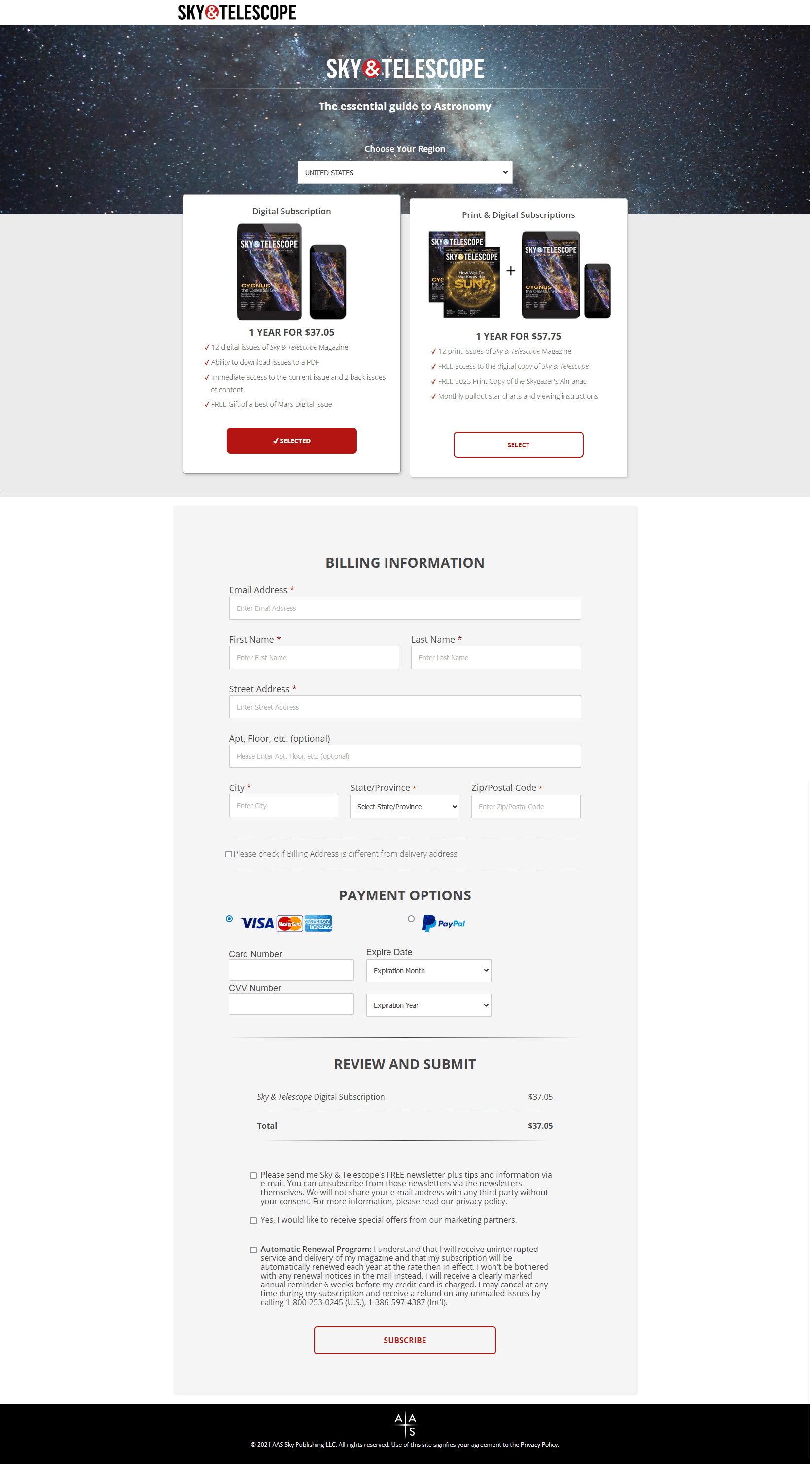 Sky & Telescope Subscription Forms