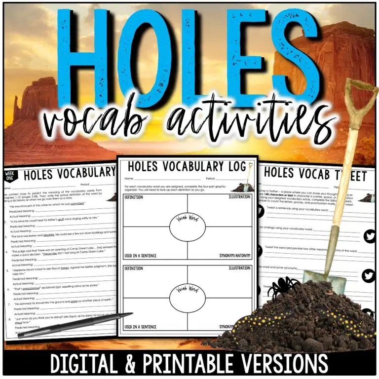 Holes Novel Study Vocabulary Activities Digital & Printable