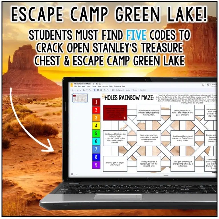 Holes Novel Activities - Escape Camp Green Lake Holes Escape Room