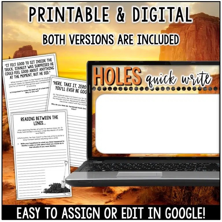 Holes Pre Reading Chapter Activities Novel Based Writing Prompts