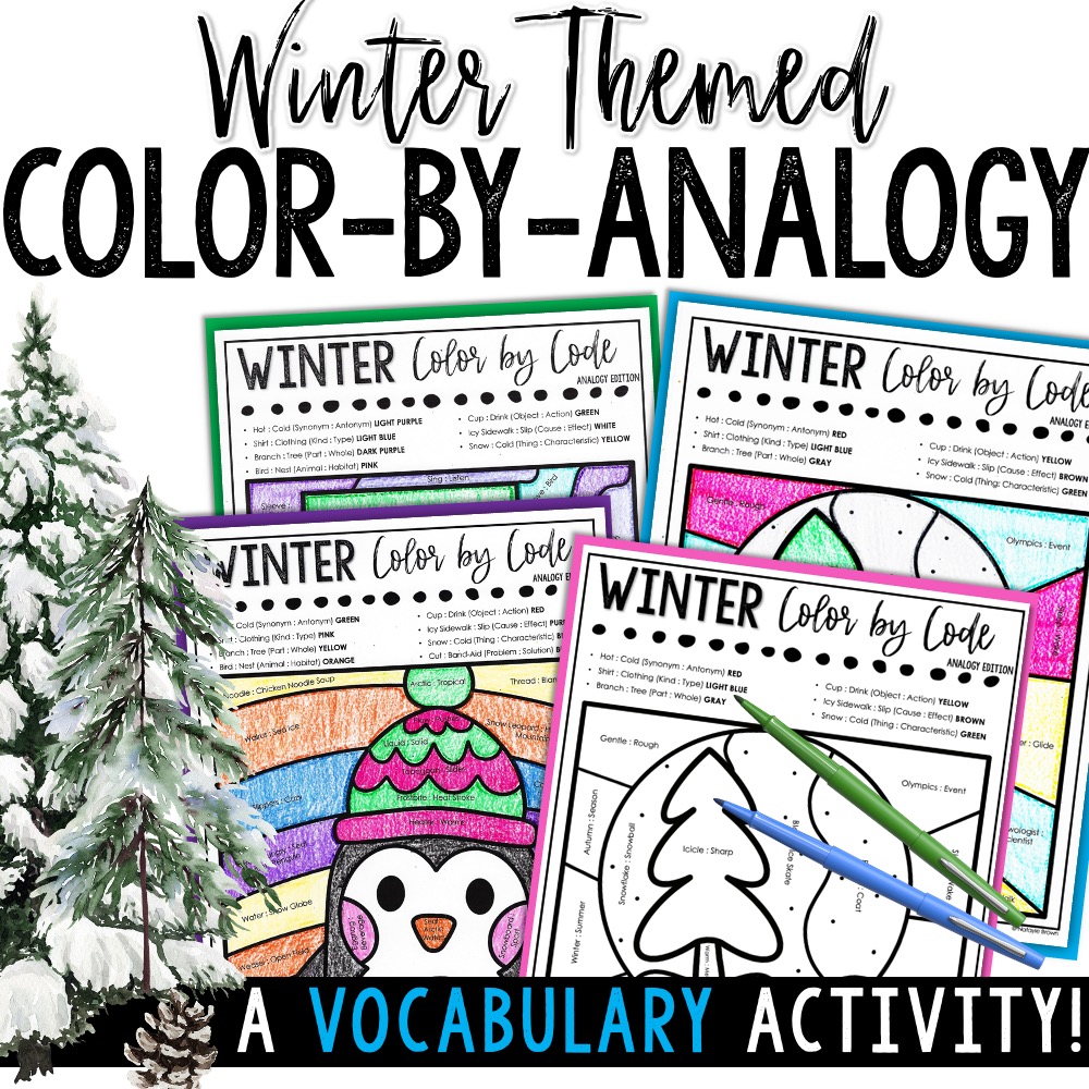 Winter ColorbyCode Types of Analogies Coloring Pages CCSS.L.5