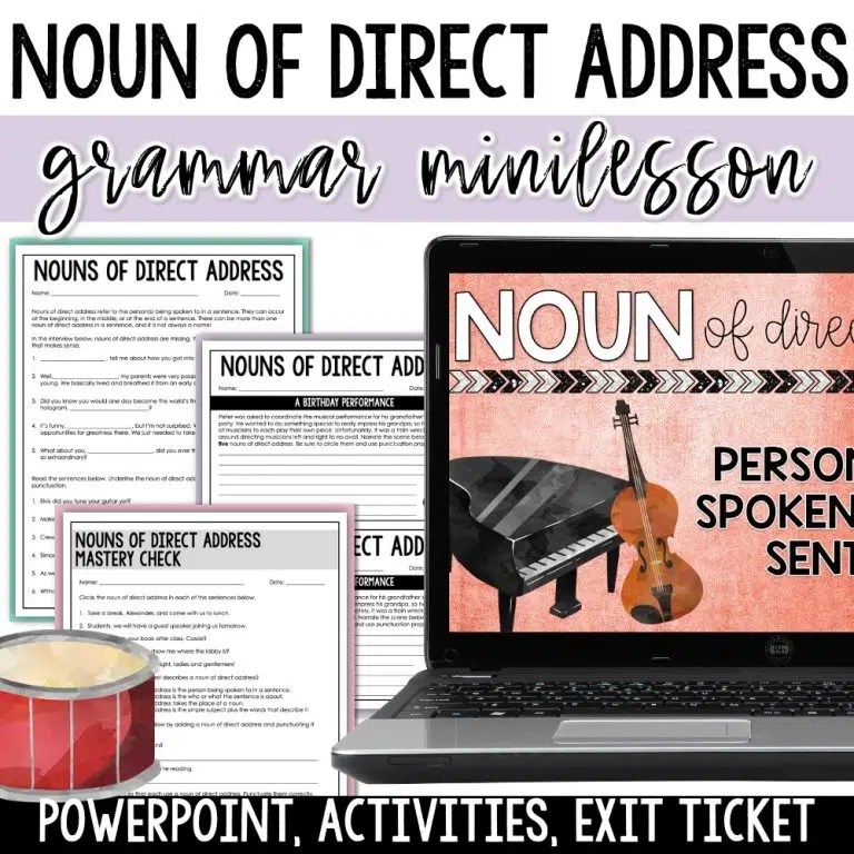 Nouns of Direct Address MiniLesson PowerPoint, Worksheets, and