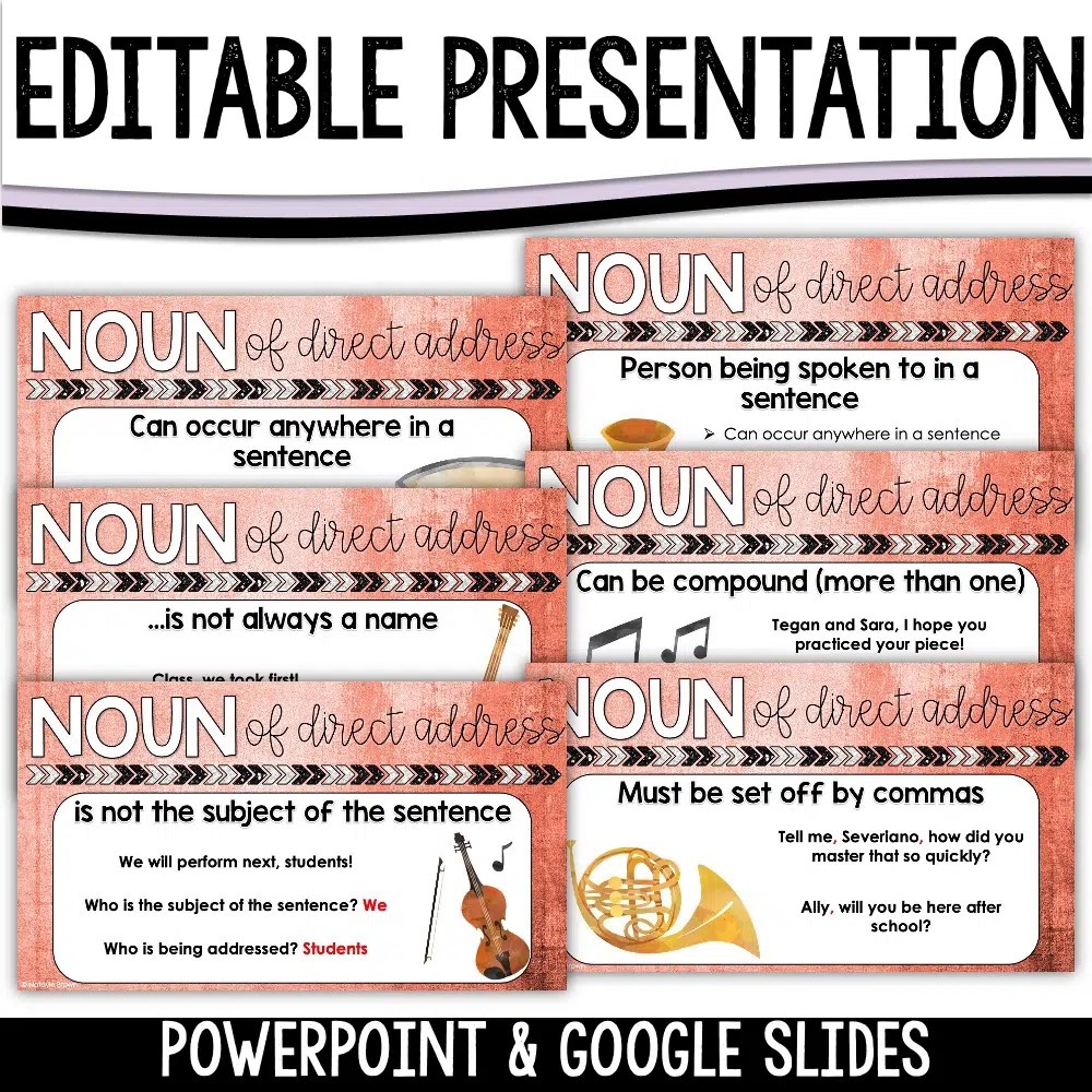 Nouns of Direct Address MiniLesson PowerPoint, Worksheets, and