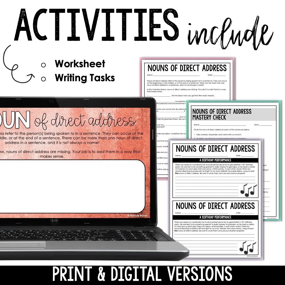 Nouns of Direct Address Mini-Lesson - PowerPoint, Worksheets, and