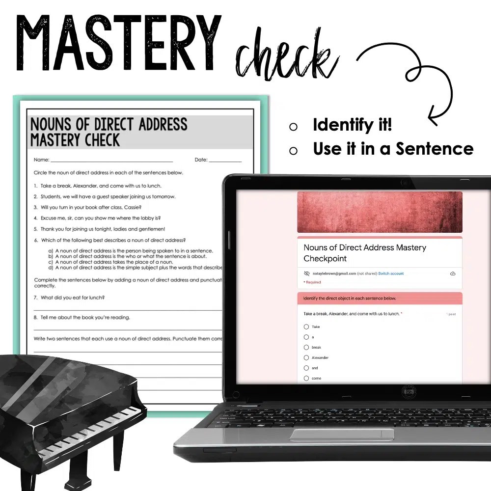 Nouns of Direct Address MiniLesson PowerPoint, Worksheets, and