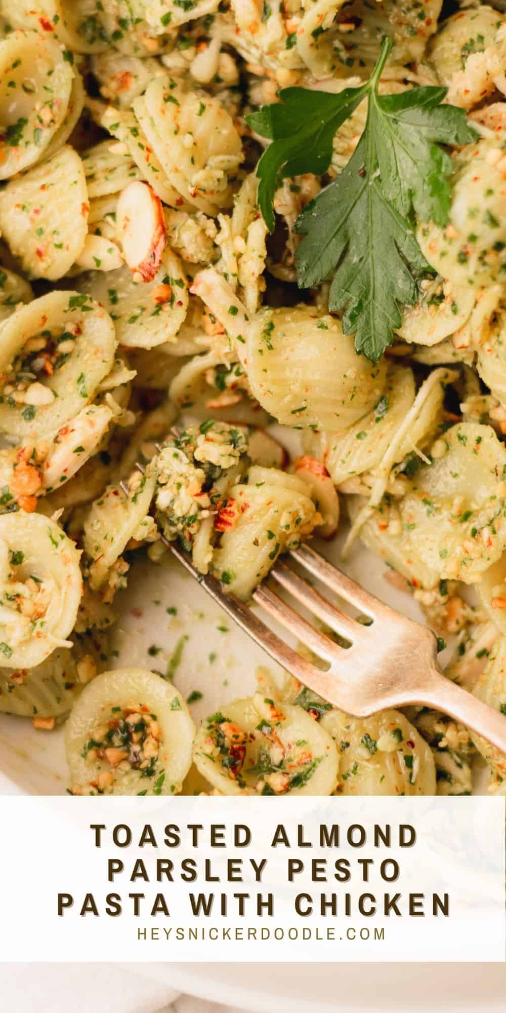 Toasted Almond Parsley Pesto Pasta with Chicken Hey, Snickerdoodle!