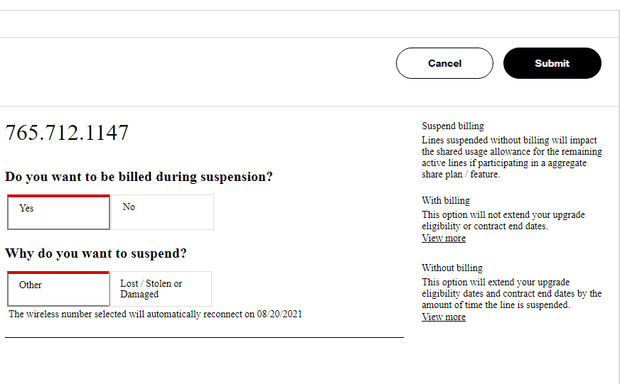 Suspend Line Verizon PRGAPPS