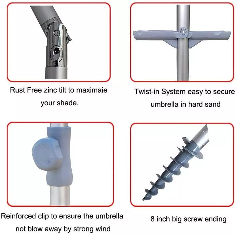 Beach umbrella 1 tilt portable sand anchor