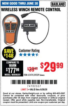 BADLAND Wireless Winch Remote Control for $29.99 – Harbor Freight Coupons