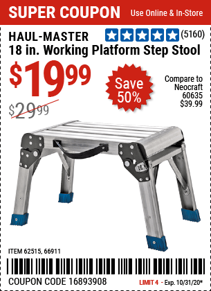 HAUL-MASTER 18 In. Working Platform Step Stool for $19.99 – Harbor