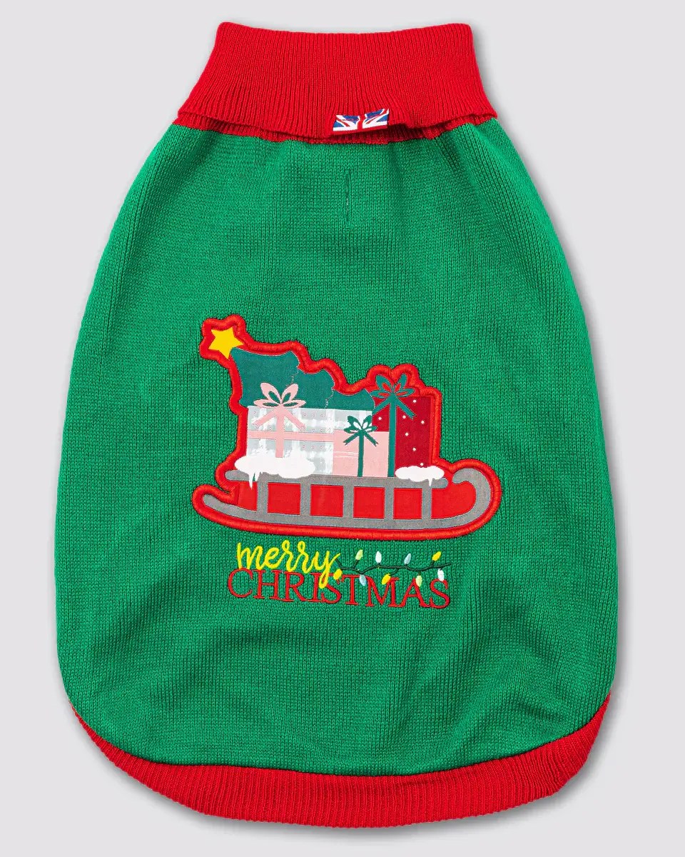 Hugo & Hudson Green Santa Sleigh Christmas Jumper M HG PETS
