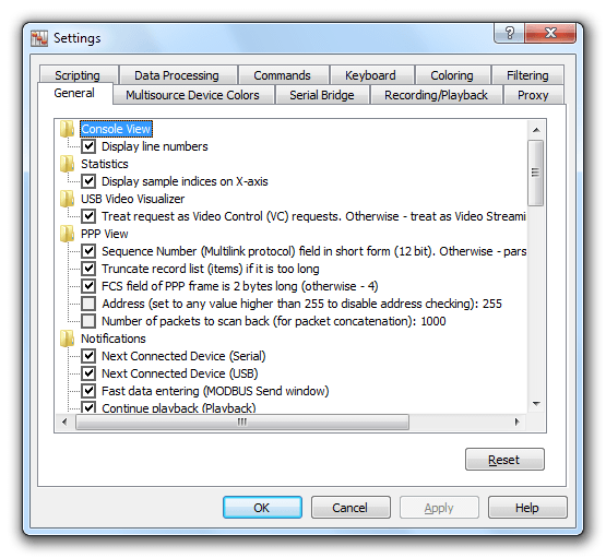 Tools » Settings, General/ Device Monitoring Studio Documentation