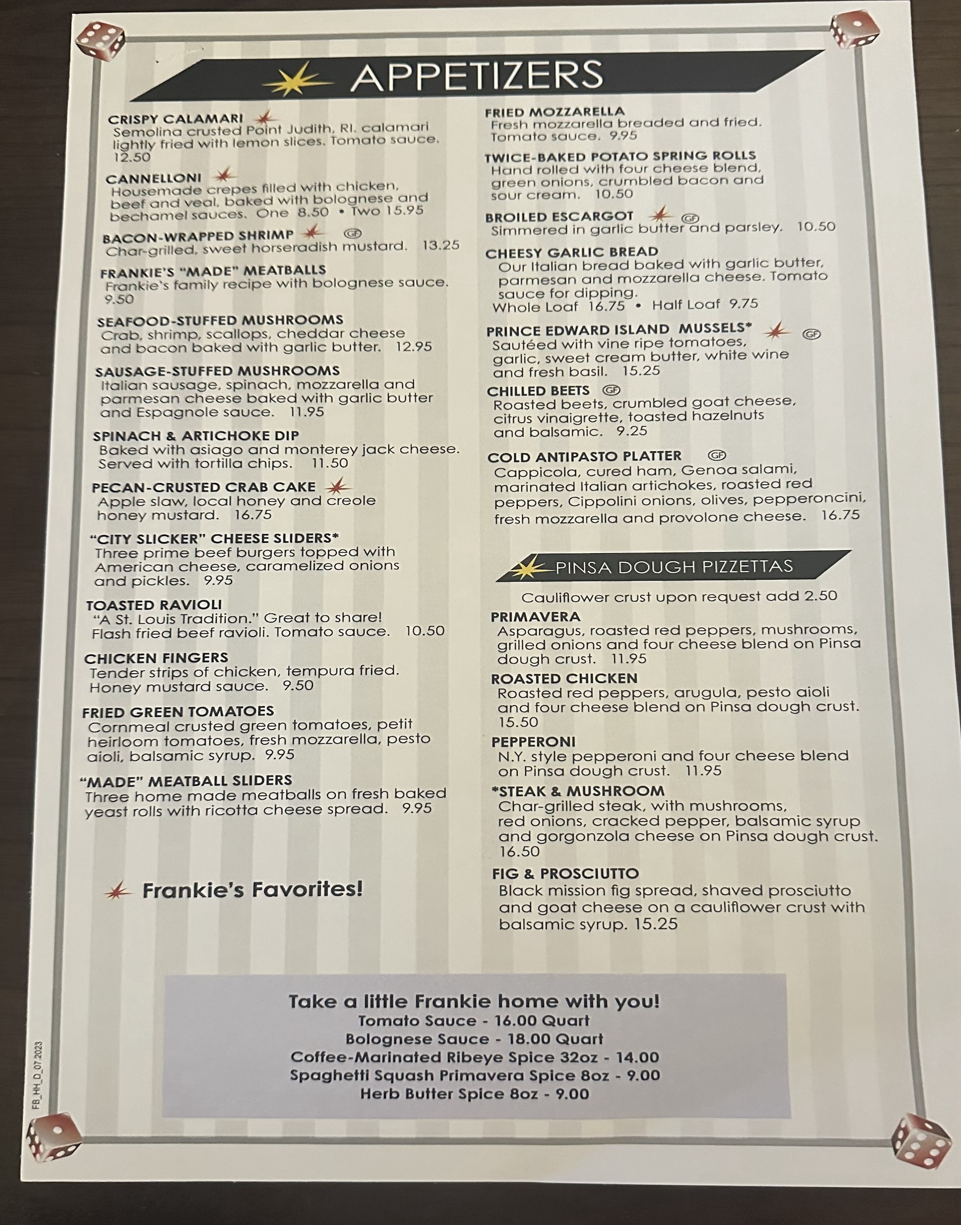 Frankie Bones Menu delivered by Express Restaurant Delivery HHI