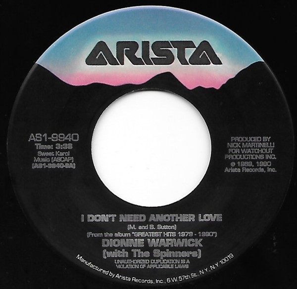 Dionne Warwick With The Spinners ‎ I Don't Need Another Love (7") Hi