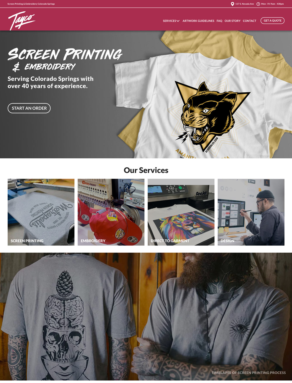 Screen Printing Website Design Colorado Springs Hifive Design