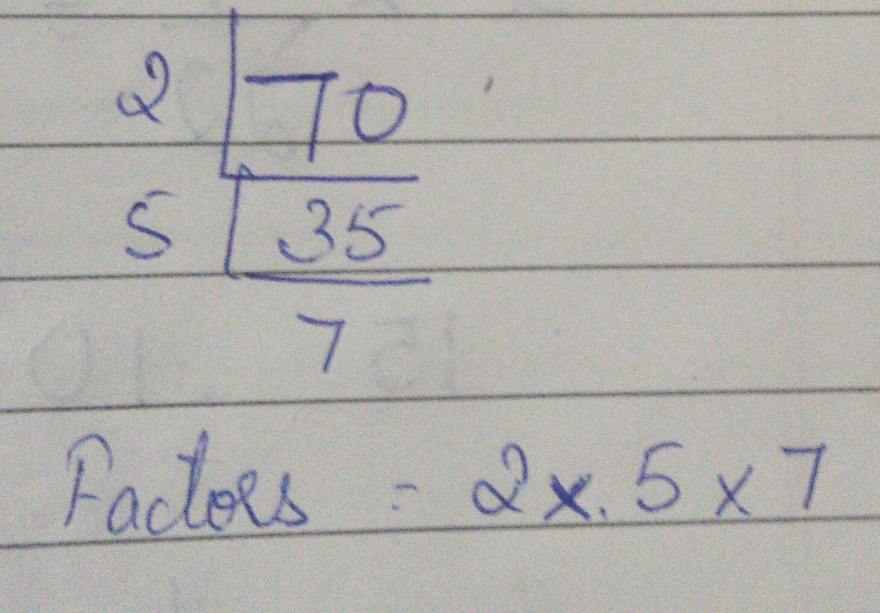 Find the prime factors by repeated division 70 Brainly.in