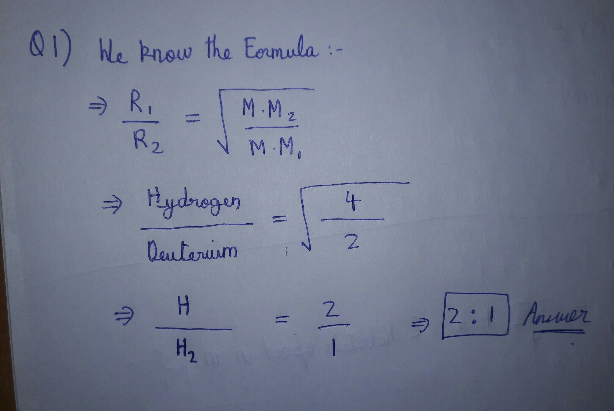What is the rate of diffusion of hydrogen and deuterium are in the