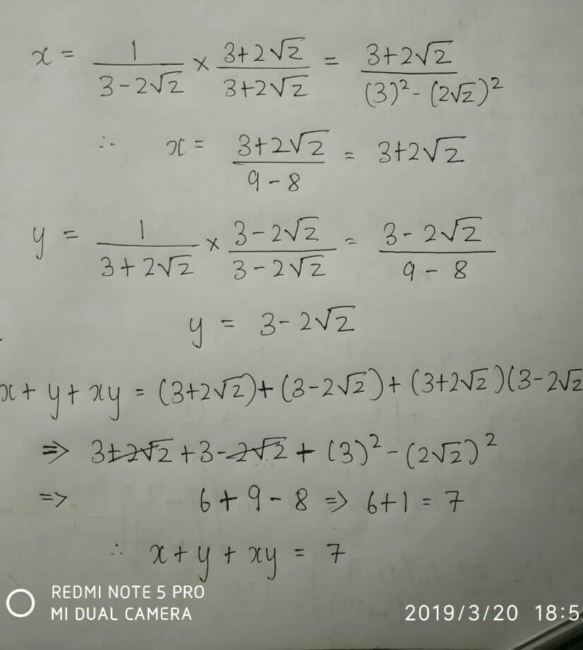 If x equals to 1 / 3 2 root 2 and y equals to 1 / 3 2 root 2 then