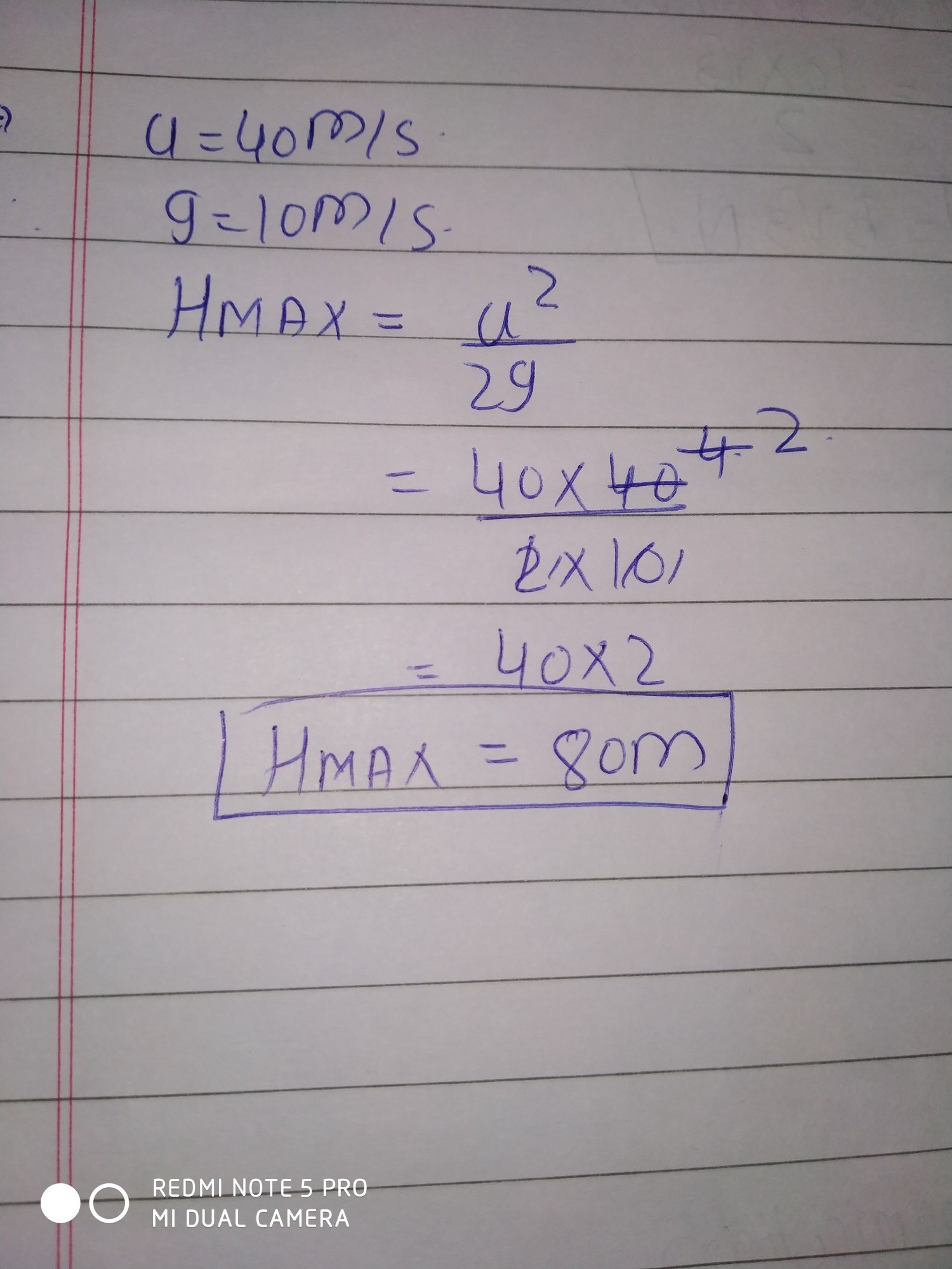A ball is thrown vertically upwards with a velocity of 40 m/s