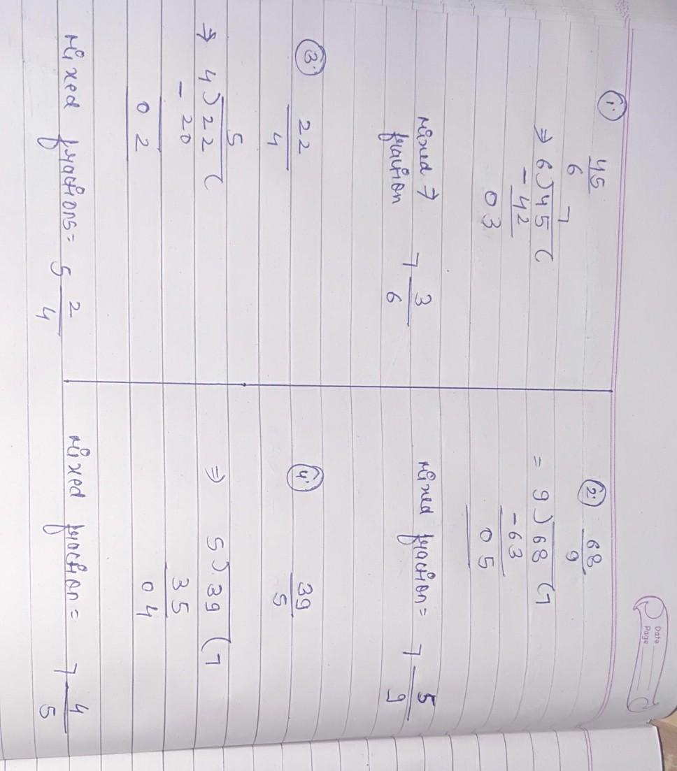 Express the following as mixed fraction 45/6 68/9 22/4 39/5 Brainly.in