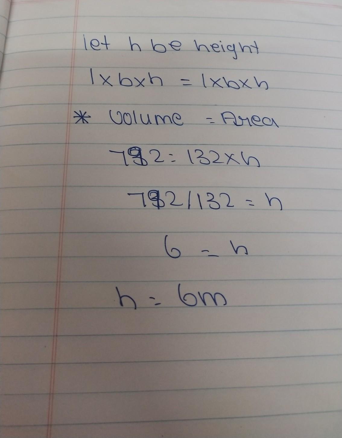 If the volume of a room is 792 cubic metre and the area of the floor is
