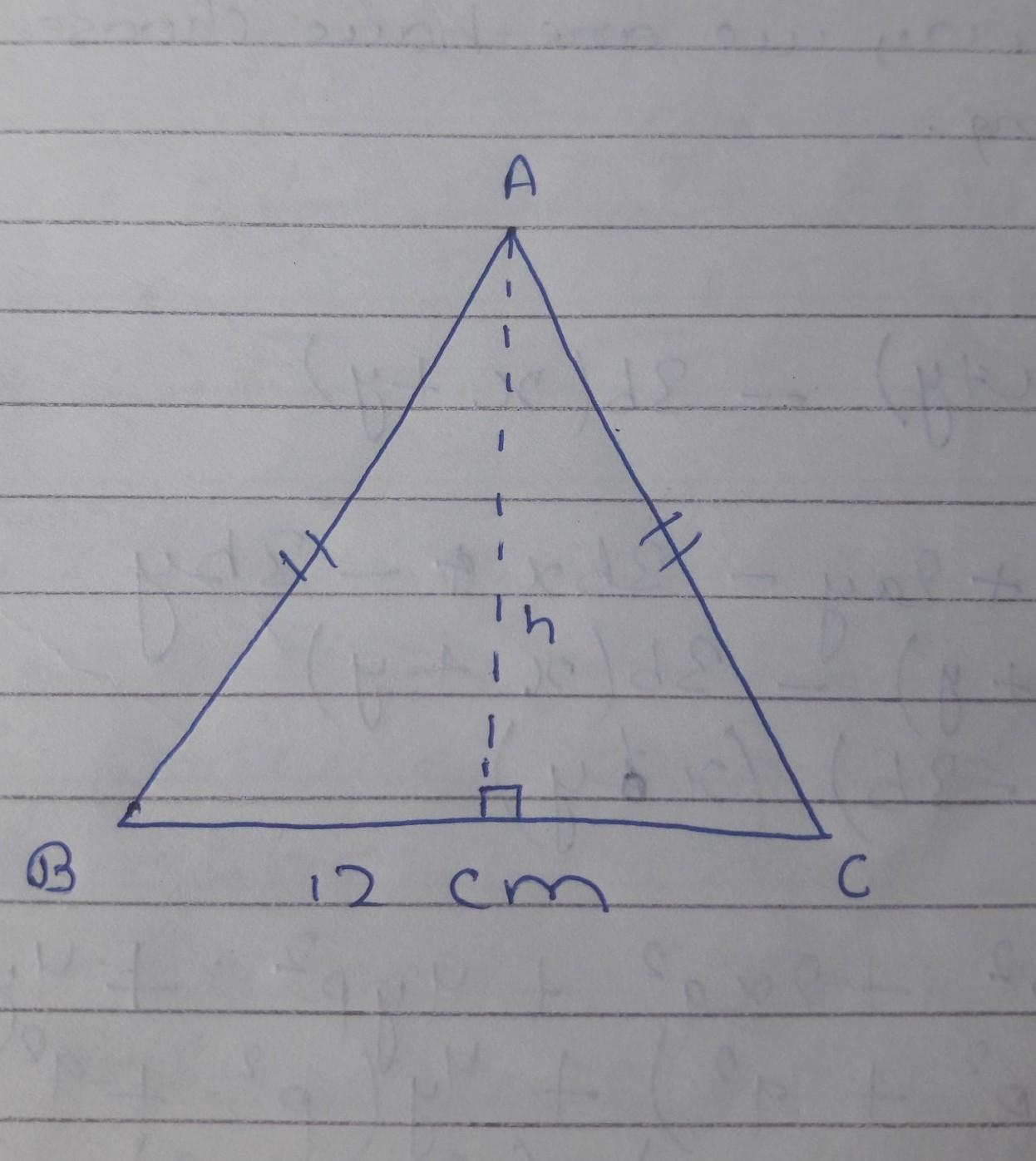 The base of an isosceles triangle is 12 cm and its perimeter is 32 cm