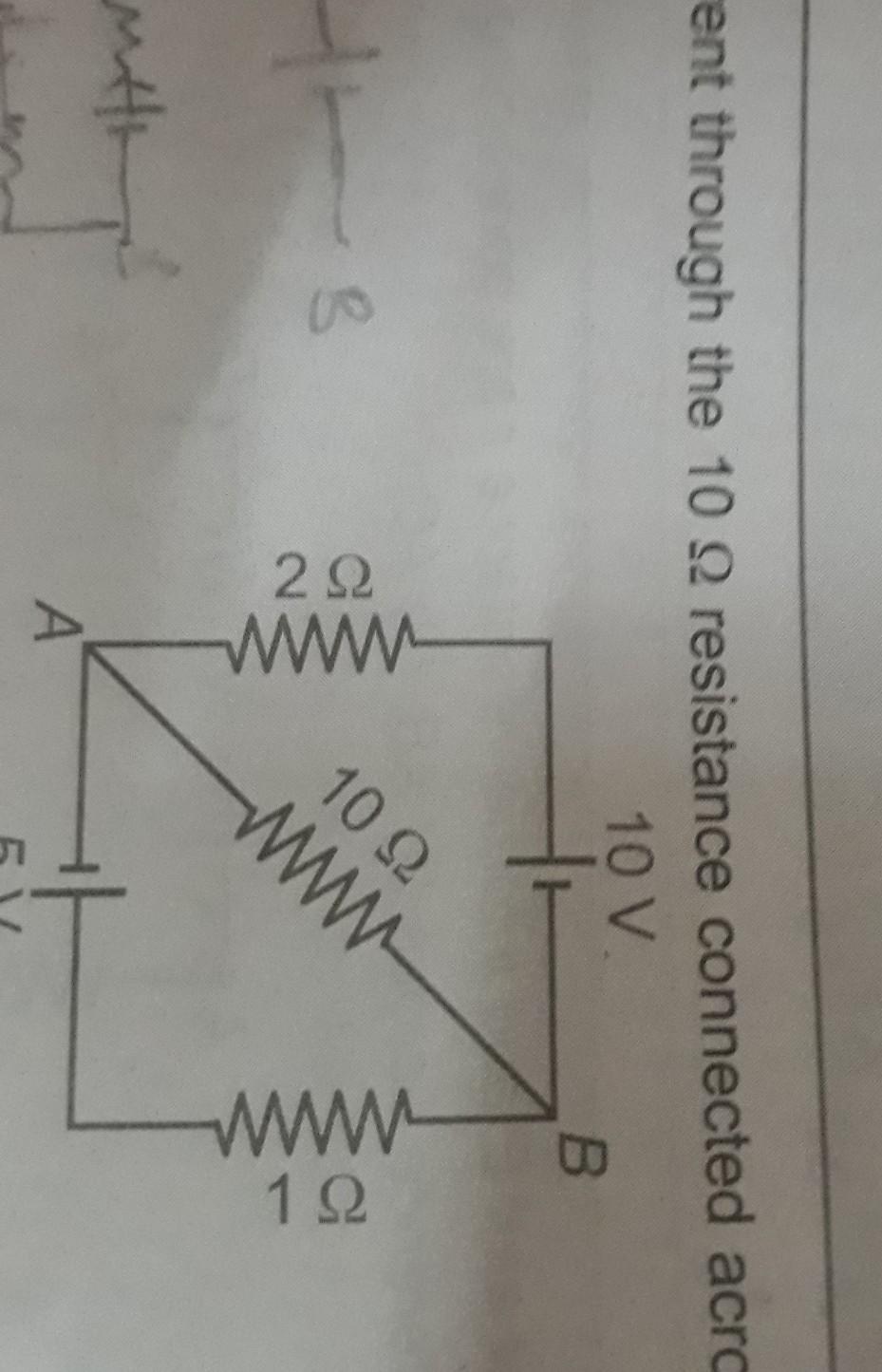 Find the current through 10 ohm resistance connected