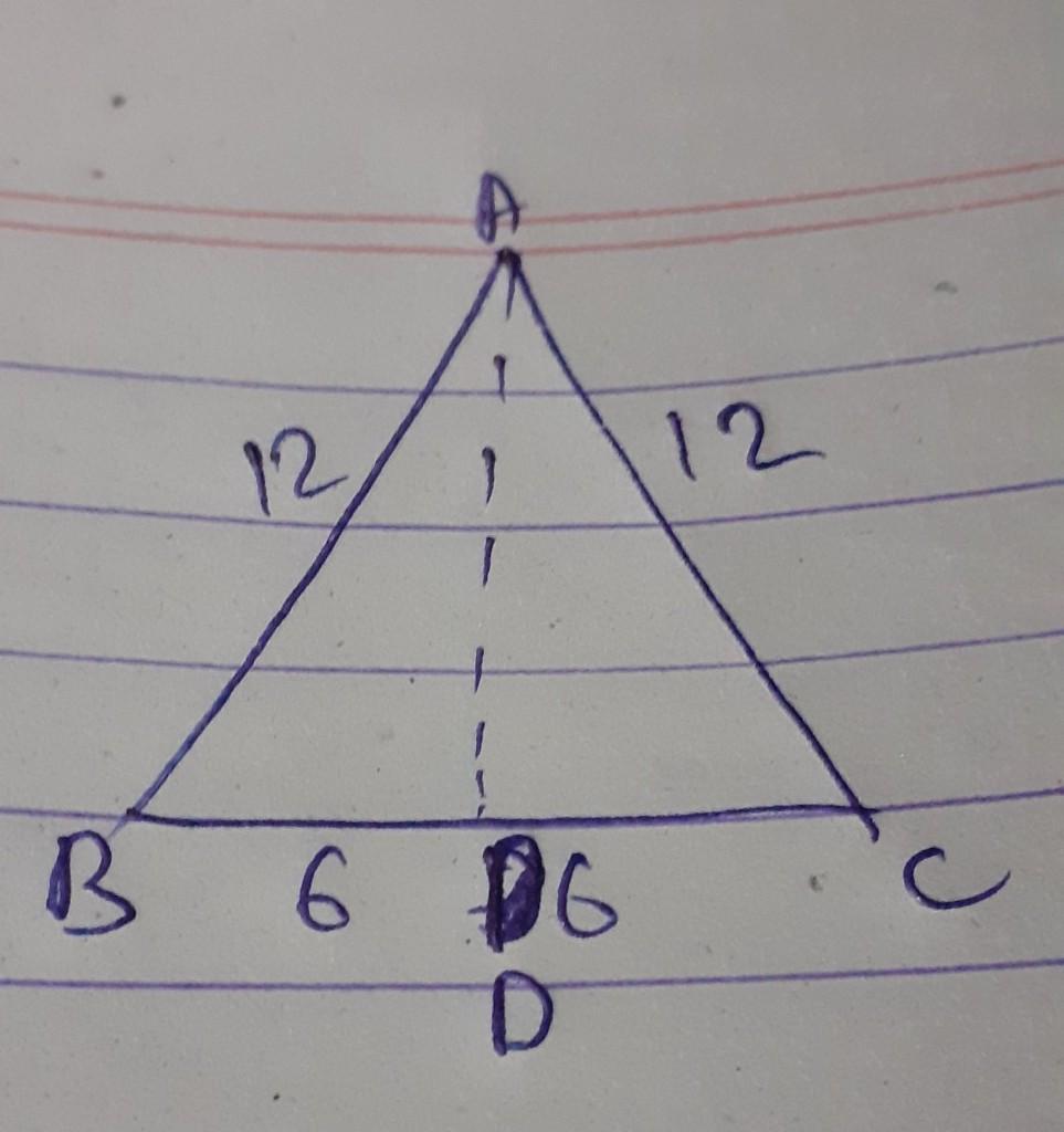 Find the height of an equilateral triangle of side 12cm