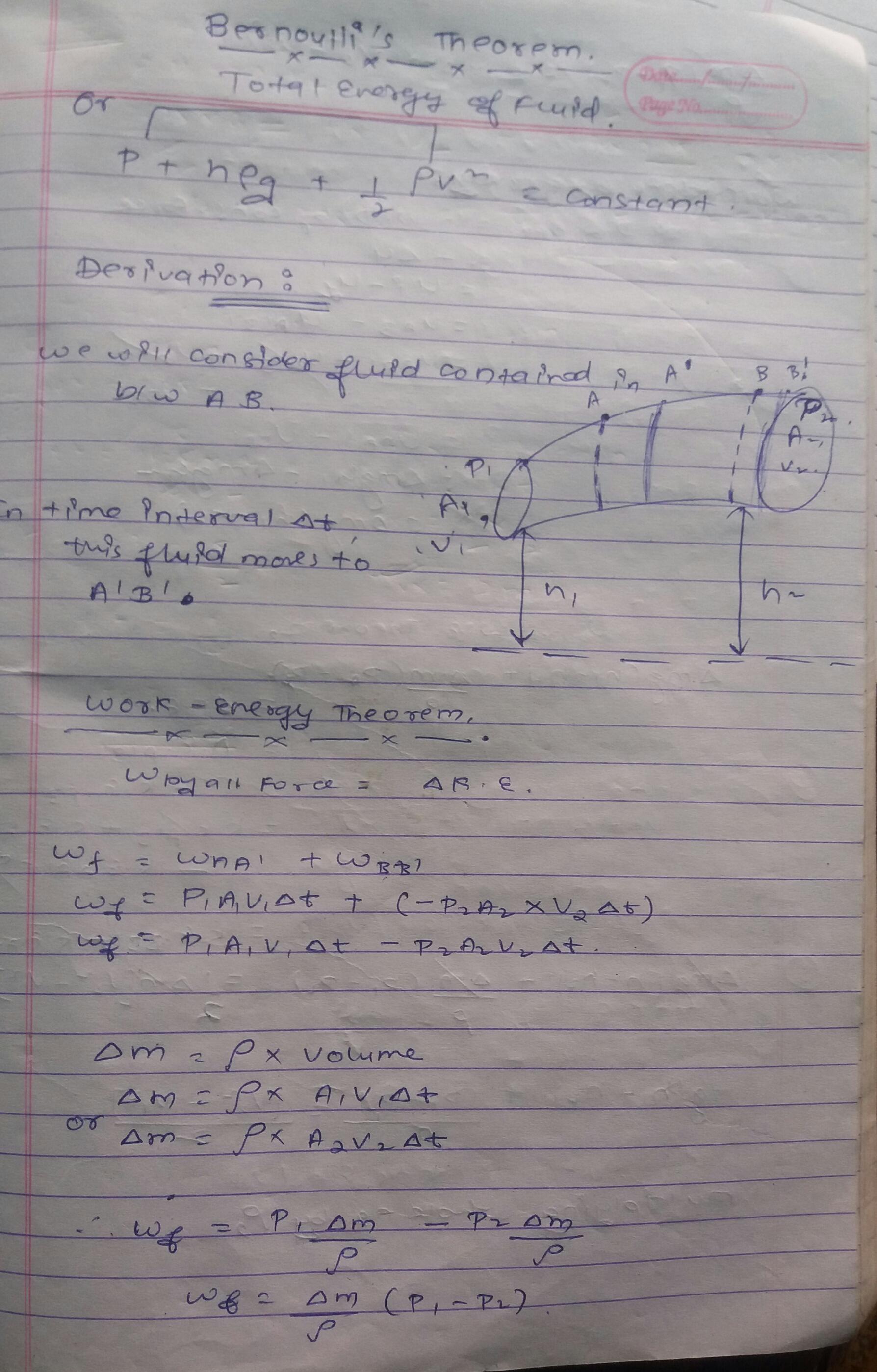 Prove that the sum of the 'pressure head', 'velocity head