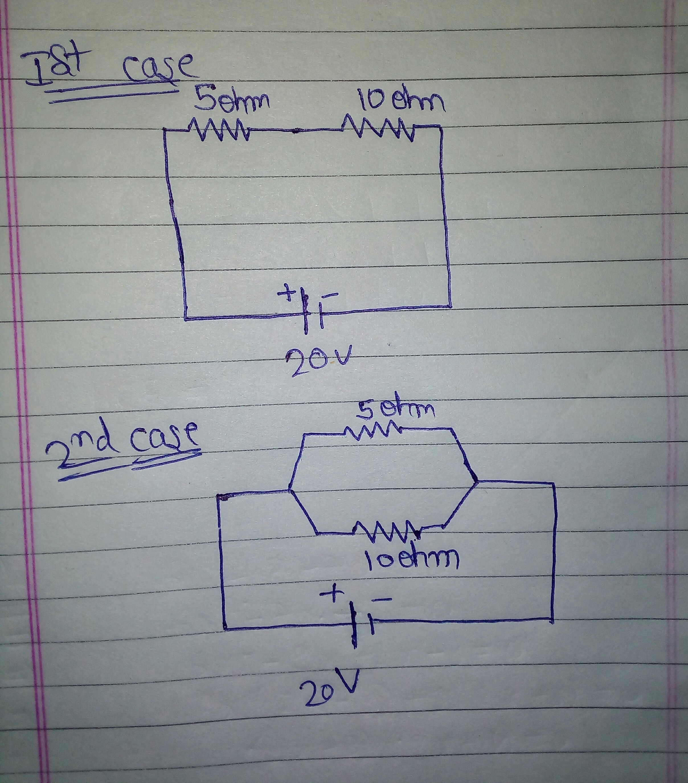 Two conductor A and B of resistance 5 ohm and 10 ohm