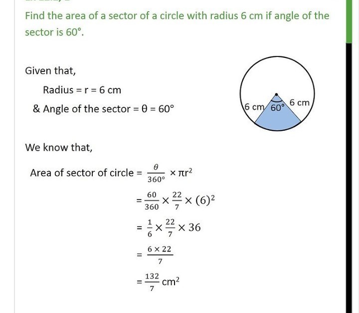 find the area of sector of a circle with radius 6 CM if angle of the