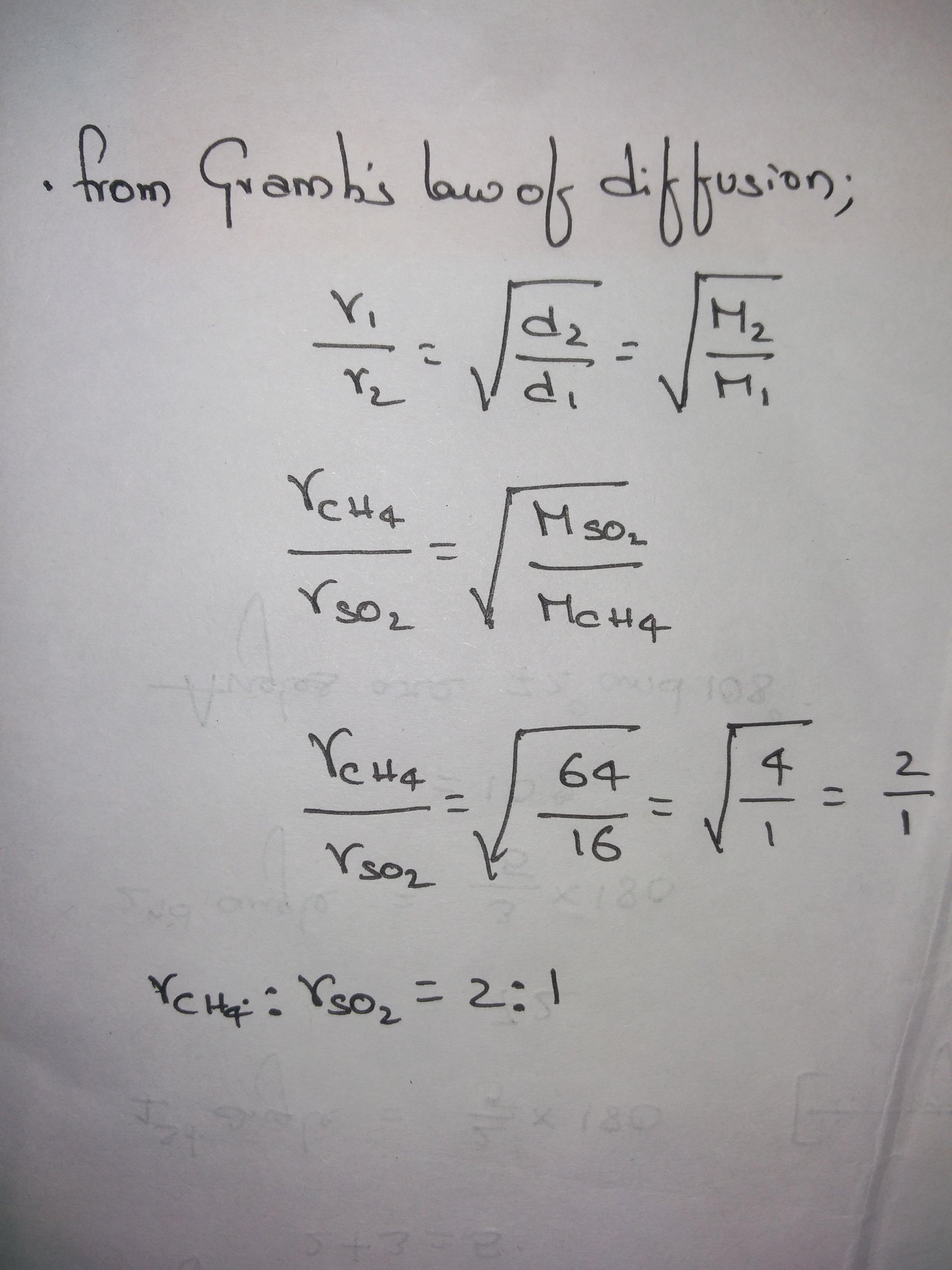 calculate the ratio of rate of diffusion of Methane and Sulphur Dioxide