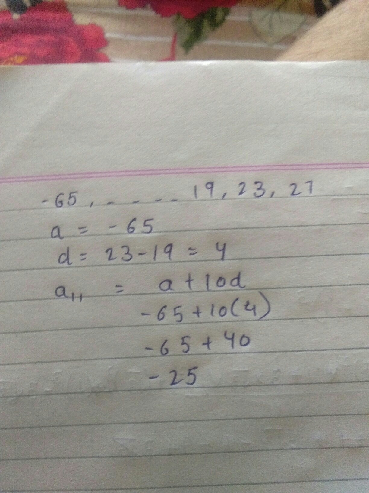 Find the eleventh term from the last term of the ap 27, 23, 19