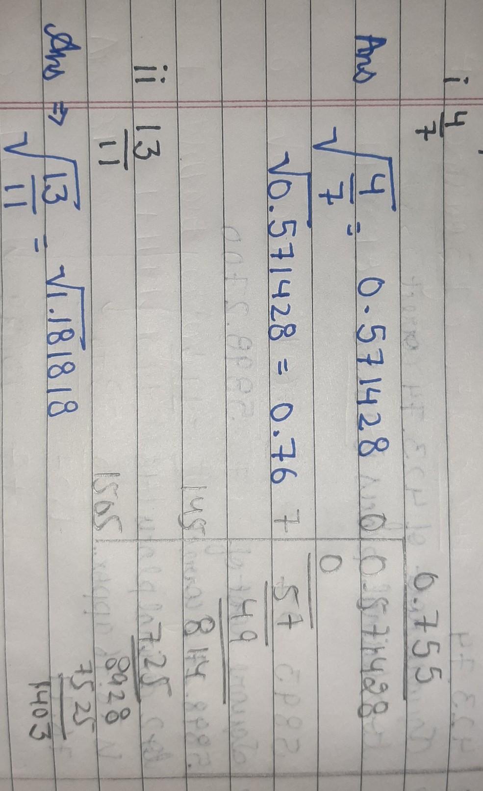 find the square root of each of the following fractional numbers
