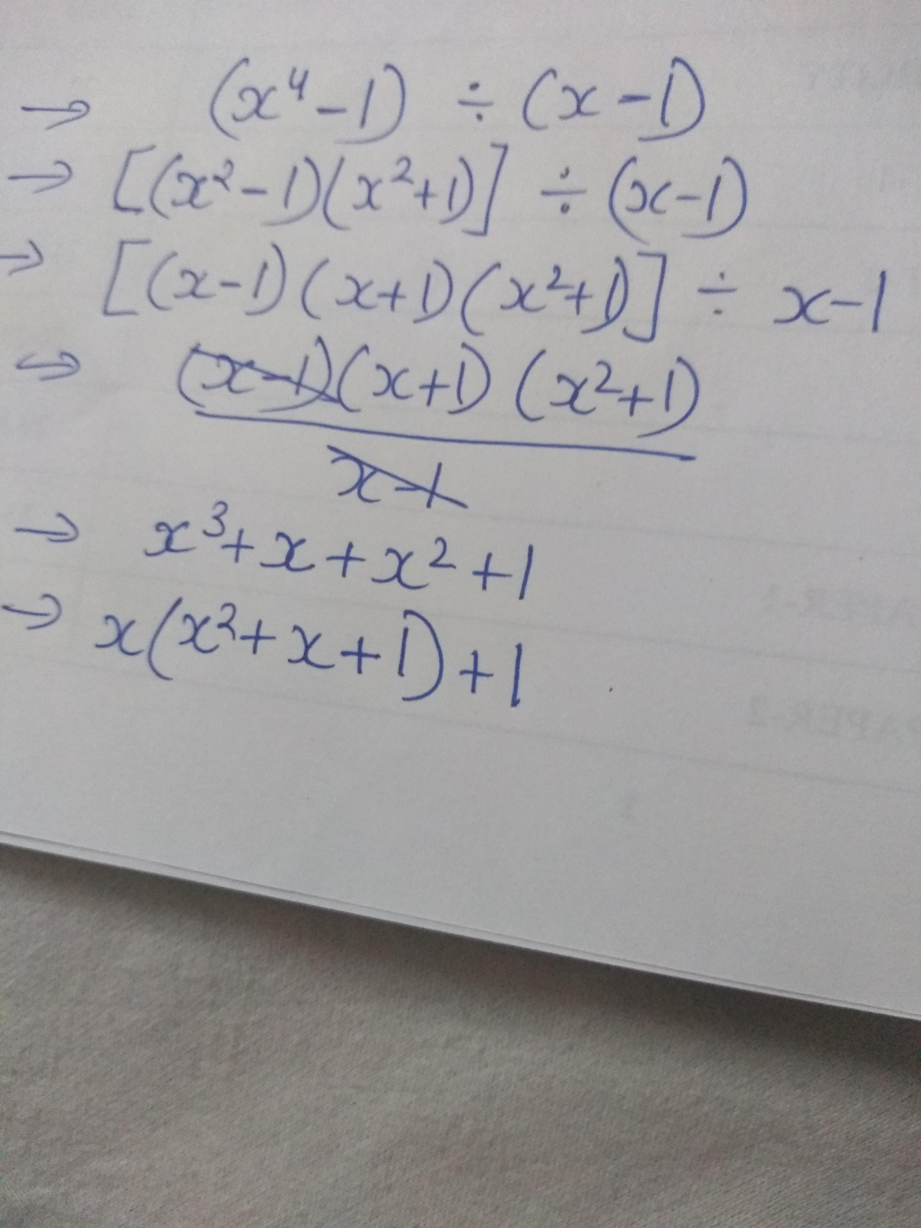 Use synthetic division to solve (x4 1) ÷ (x 1). What is the