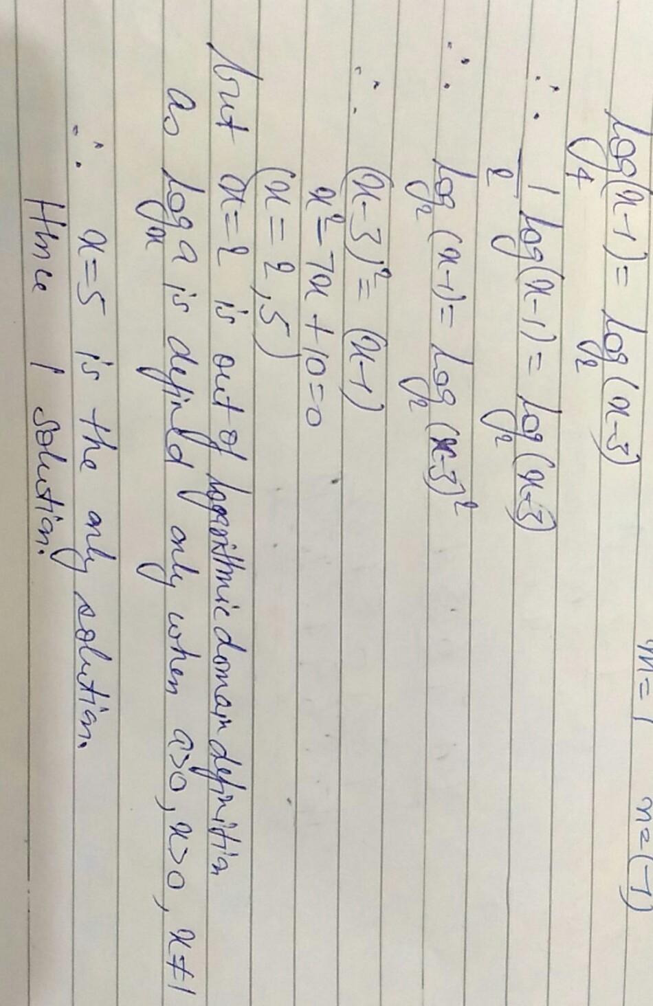 no. of solutions of log base 4 of ( x1)= log base 2 of (x3) Brainly.in