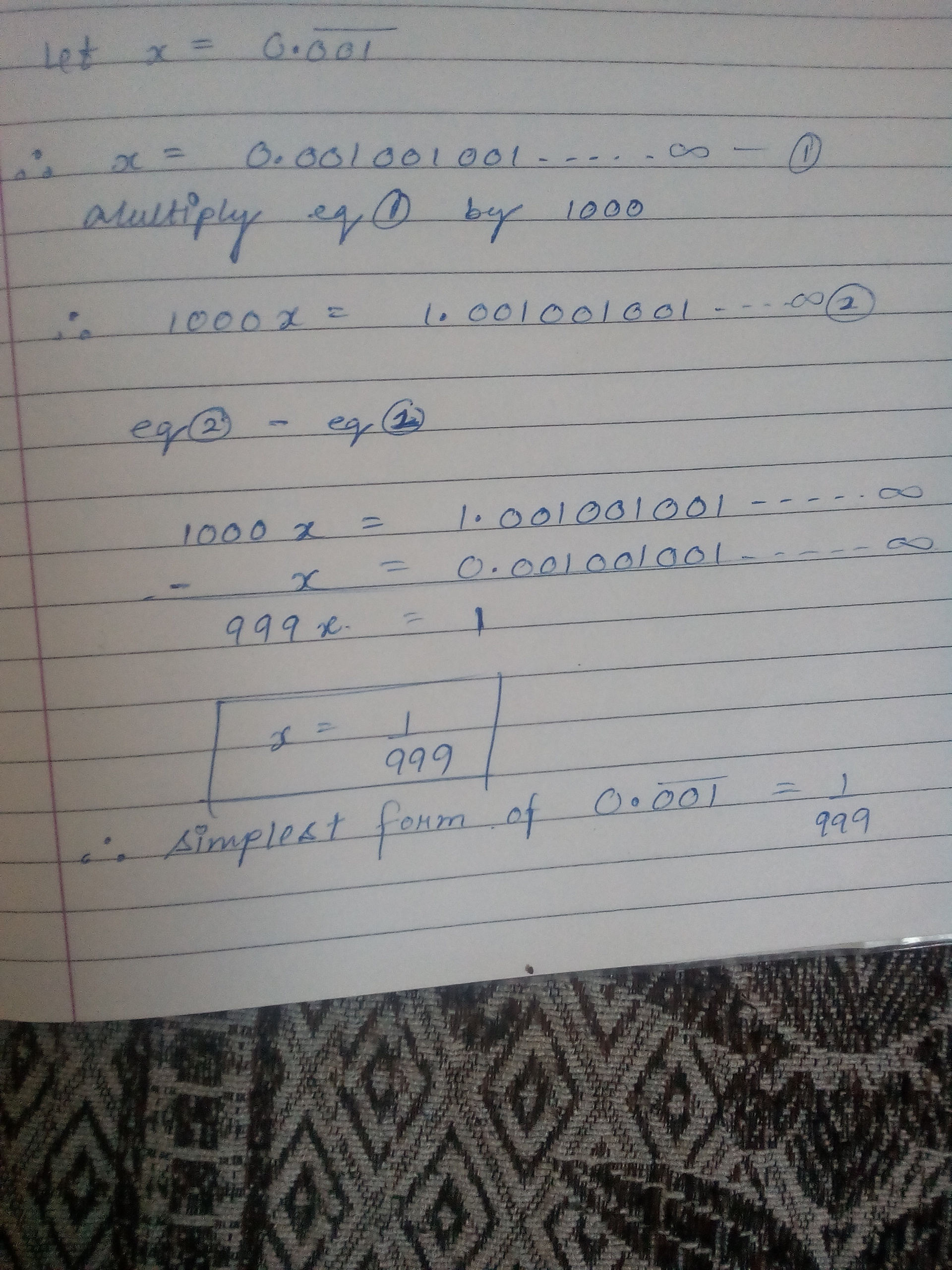 represent 0.001 bar as a fraction in the simplest form Brainly.in