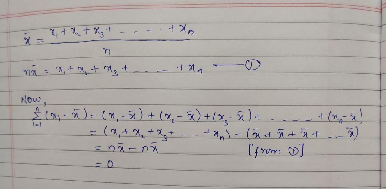 If mean of a set of observations is x bar, then evaluate sigma(xix bar