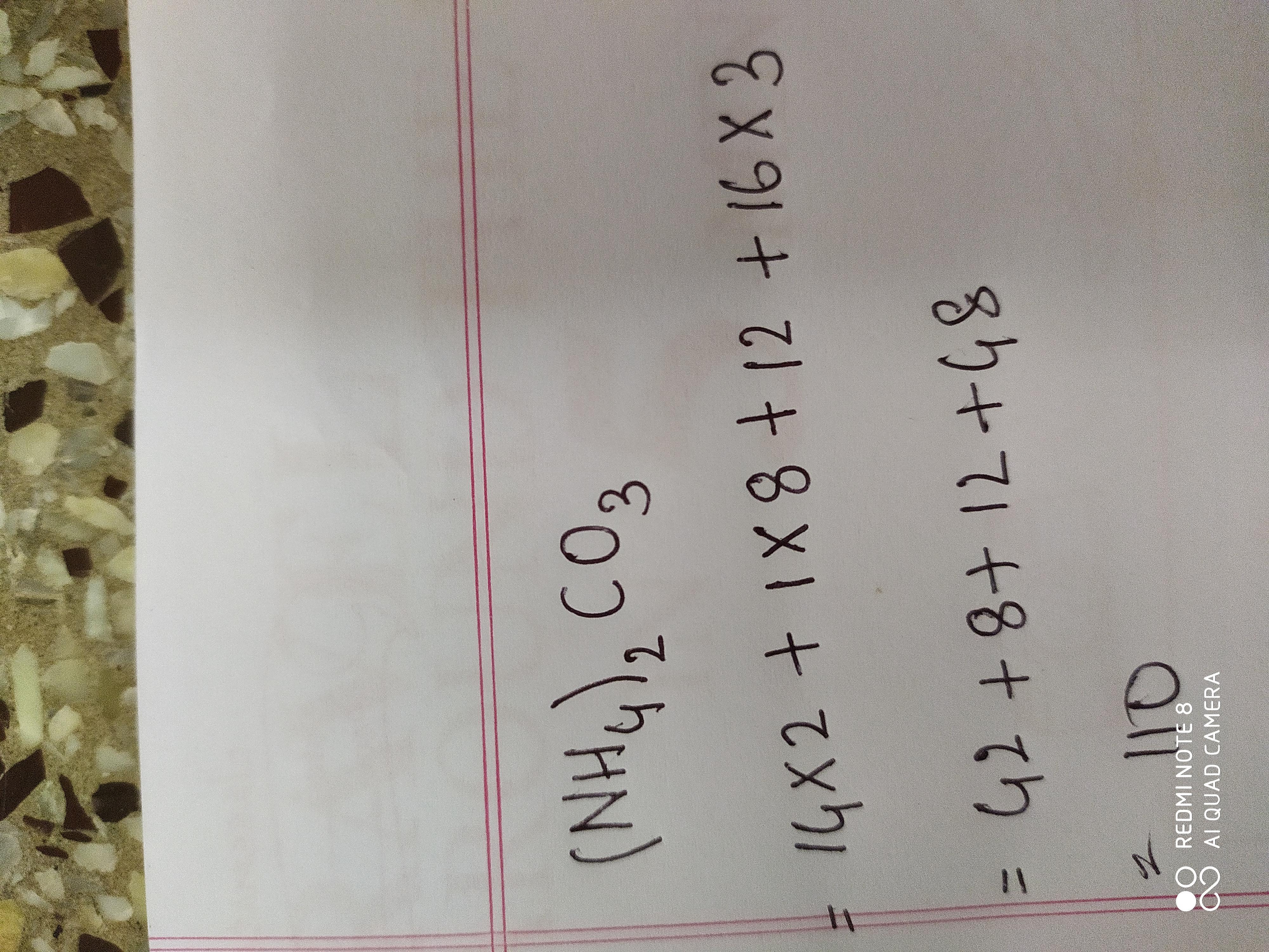 Q3 Calculate the mass percent nitrogen in (NH4)2CO3 (molar mass = 96 g