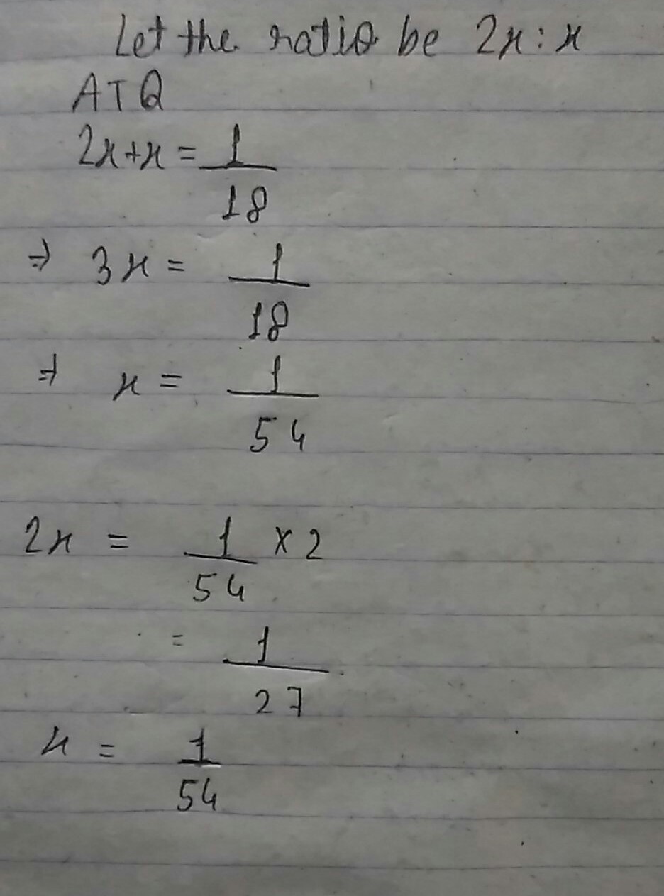 How to solve "divide 1/18 in the ratio 21"? Brainly.in