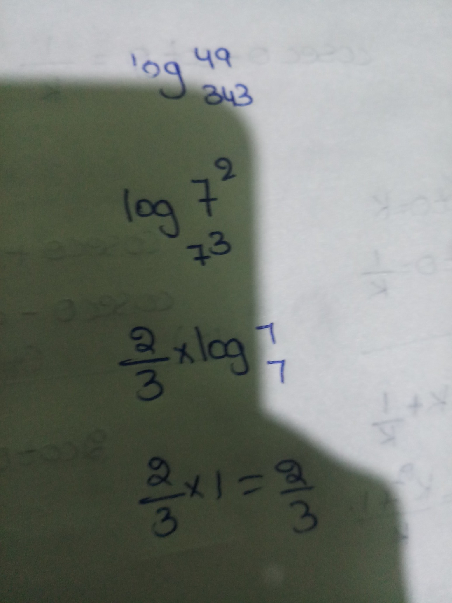 find the value of log 49 to the base 343 Brainly.in