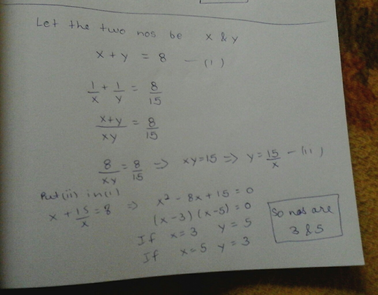 the sum of two natural number is 8 determine the number if the sum of