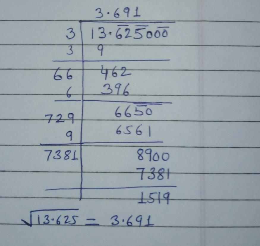 Square root of 13.625 in long division method Brainly.in